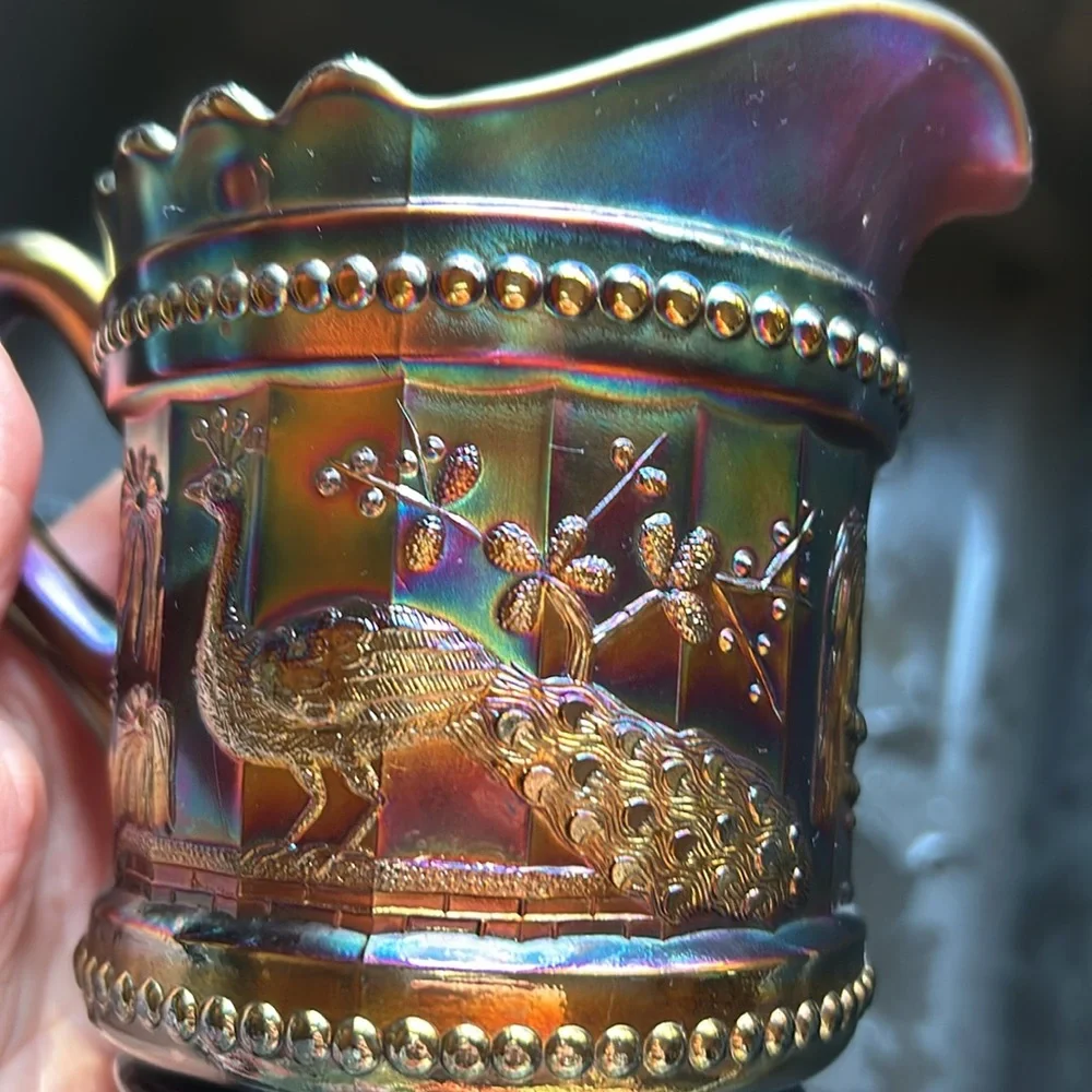 Antique Carnival Glass Peacock at the Fountain Creamer - Picture 3 of 7